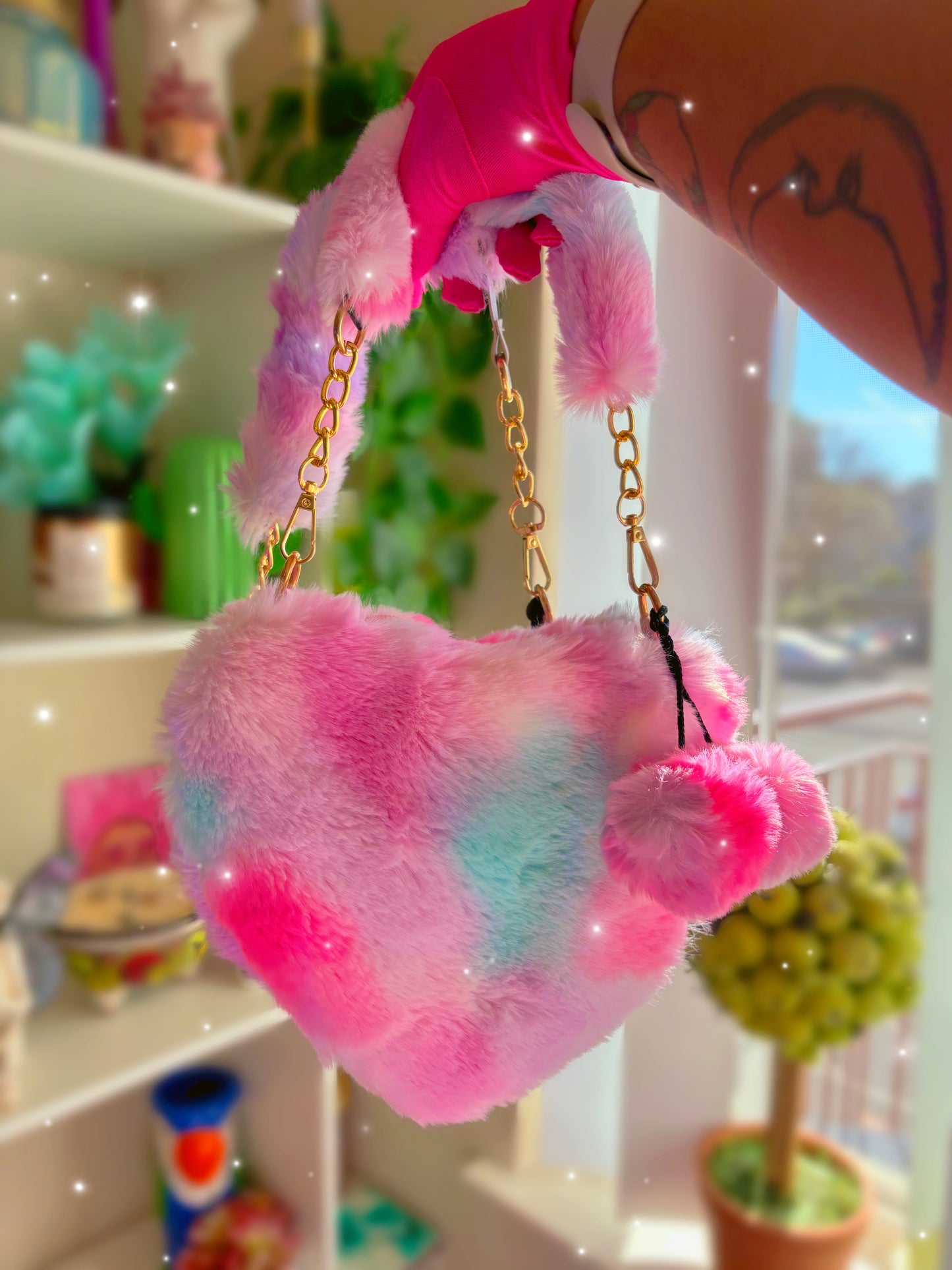 Fluffy Tye Dye Heart tote