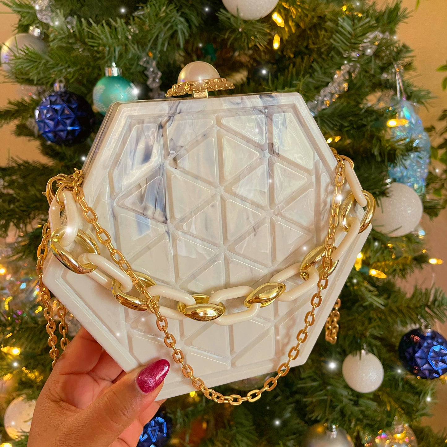 Gold & Marble Holiday Resin Evening bag.