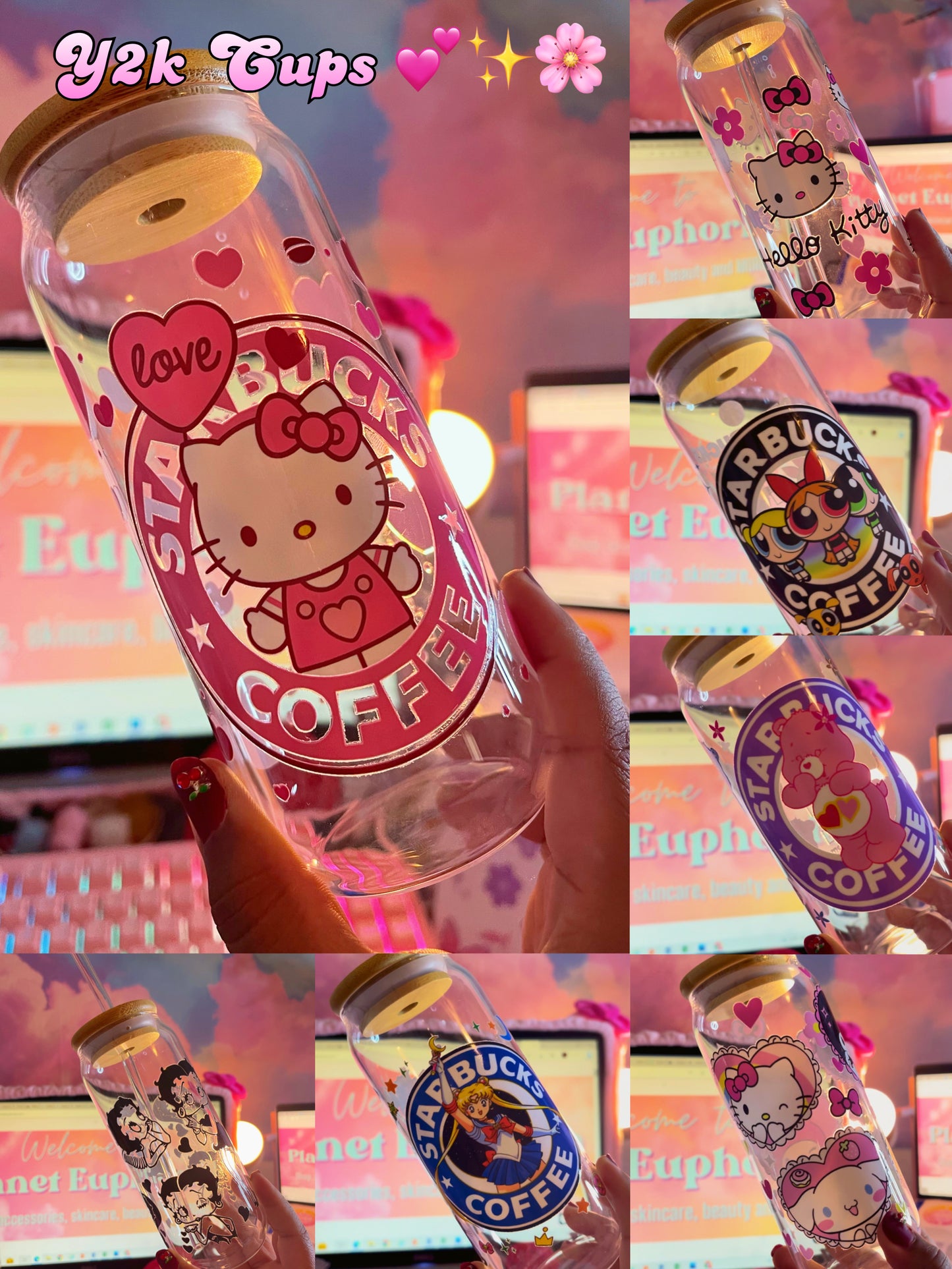 Y2K & Kawaii 16oz Glass Cups 🦋💕🌸☀️