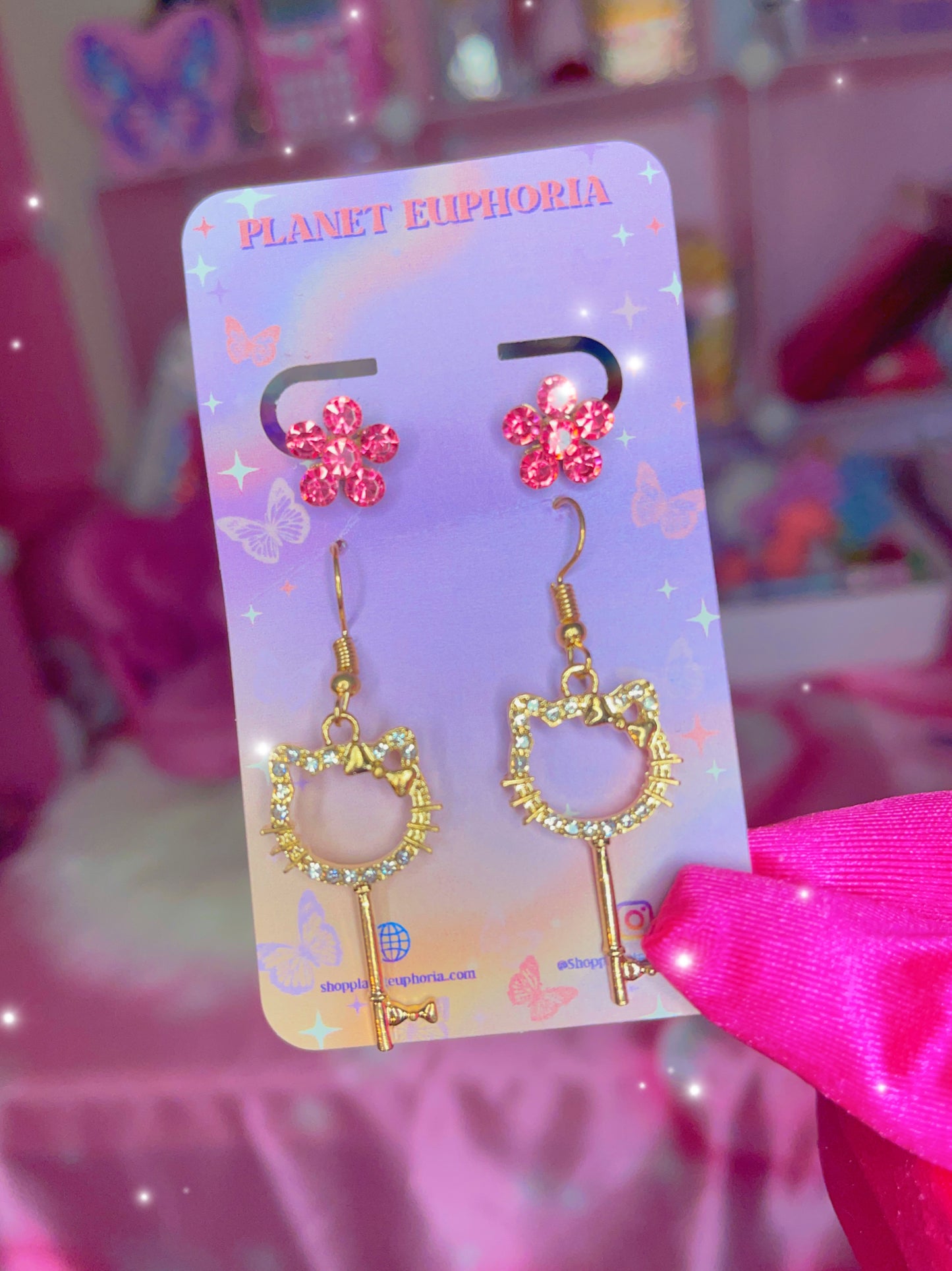 Hello Kitty Key Charm  Flower Earring set